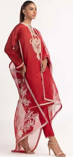 3PC Rawsilk Embossed Suit 